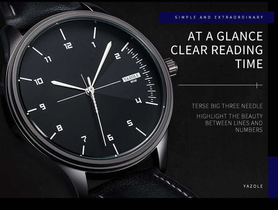 Relógio Masculino de Couro Yazole - Elegância e Estilo
