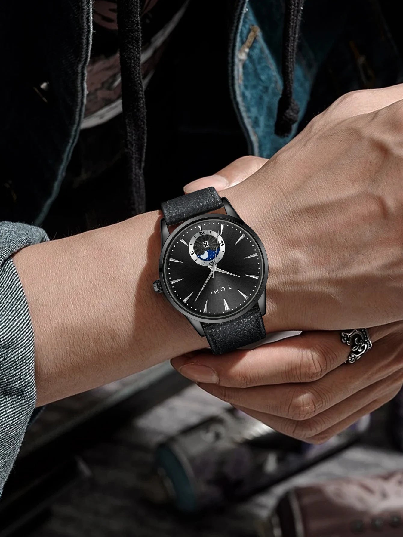 Relógio Masculino TOMI Luxo de Couro com Calendário