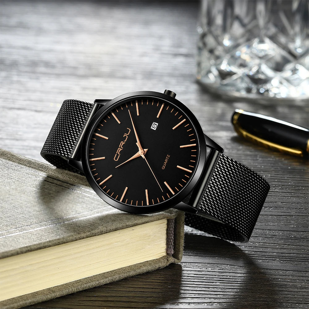 Relógio Masculino Ultra Fino CRRJU à Prova D'Água