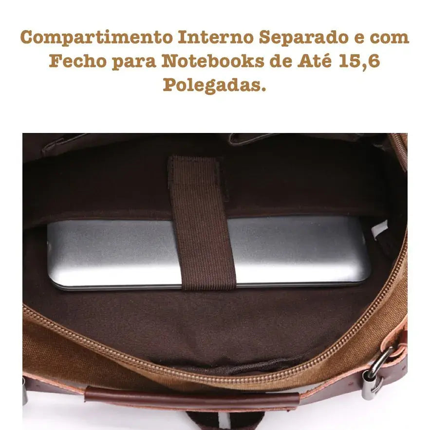 Mochila Executiva de Lona com detalhes em Couro Romenzi RZ069