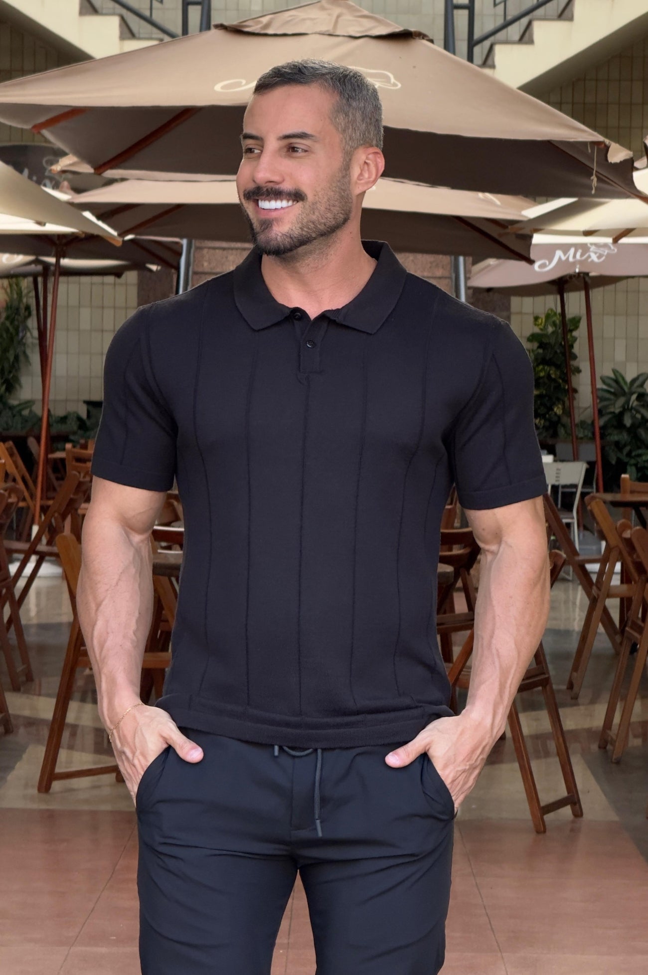 Camiseta Polo Tricot Preto - Up