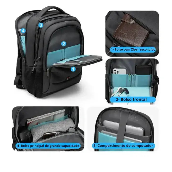 Mochila Executiva Romenzi RZ348 - Notebook 17'', Impermeável e Porta USB