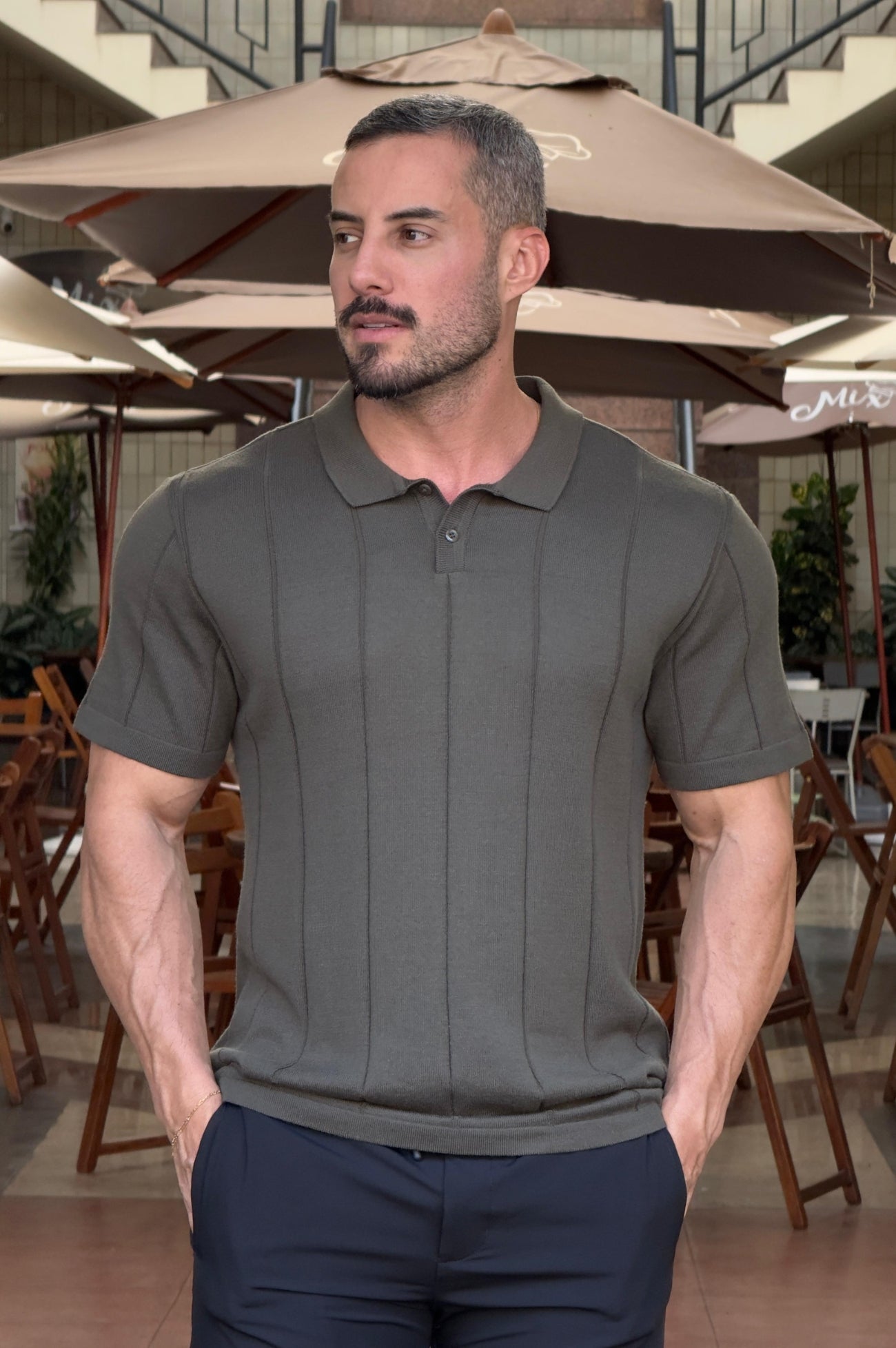 Camiseta Polo Tricot Verde Militar - Up