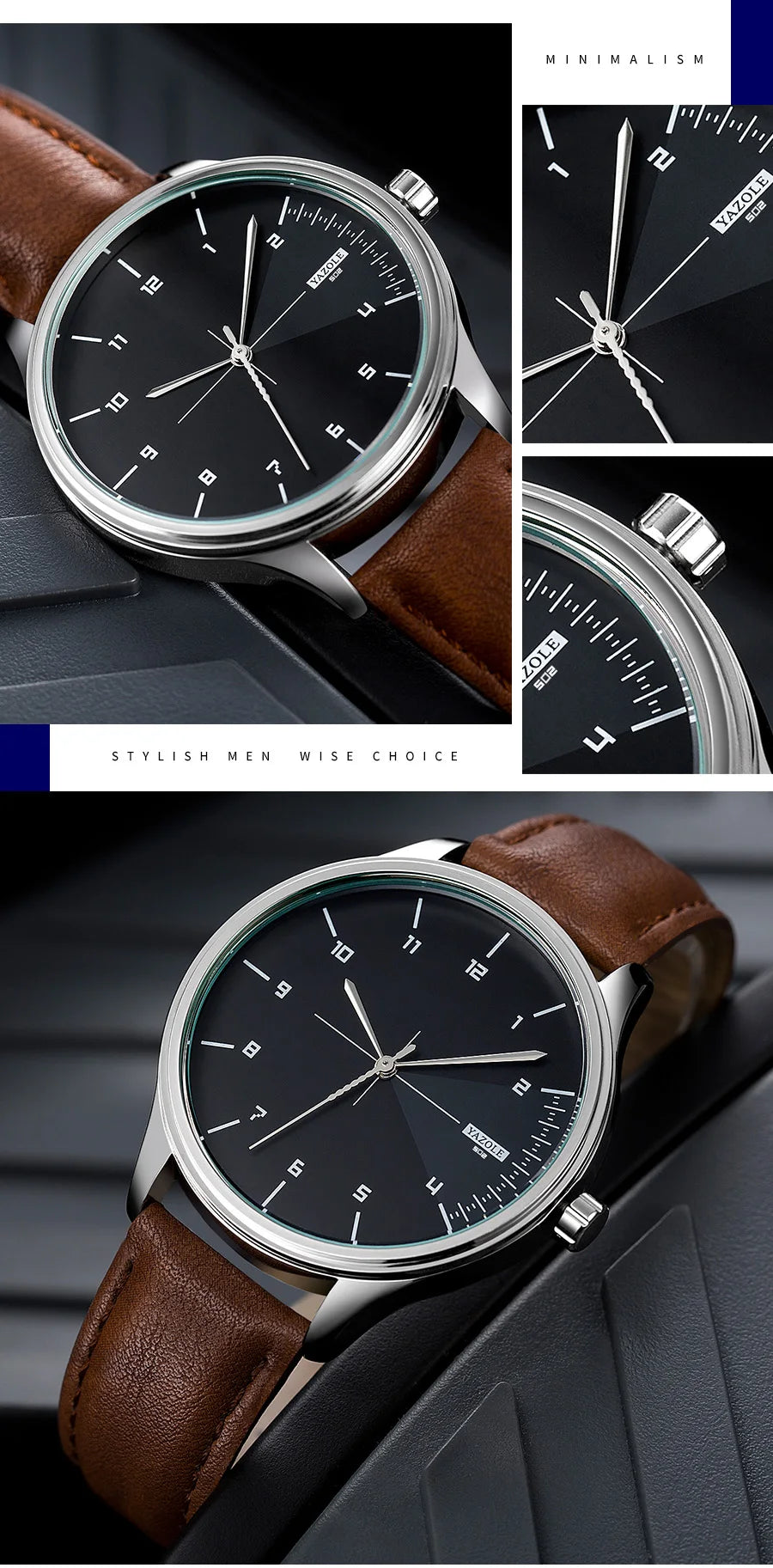 Relógio Masculino de Couro Yazole - Elegância e Estilo