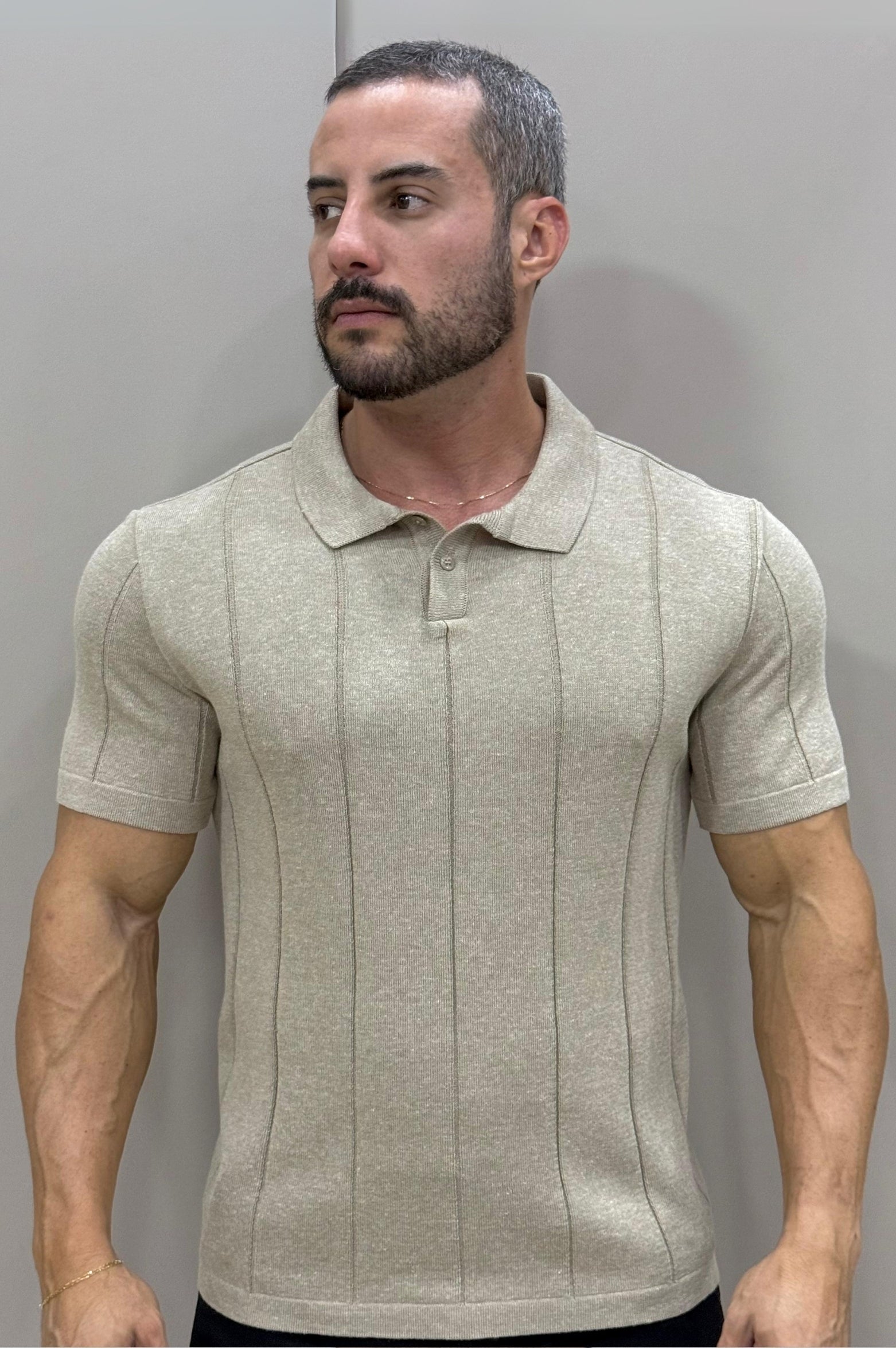 Camiseta Polo Tricot Bege - Up