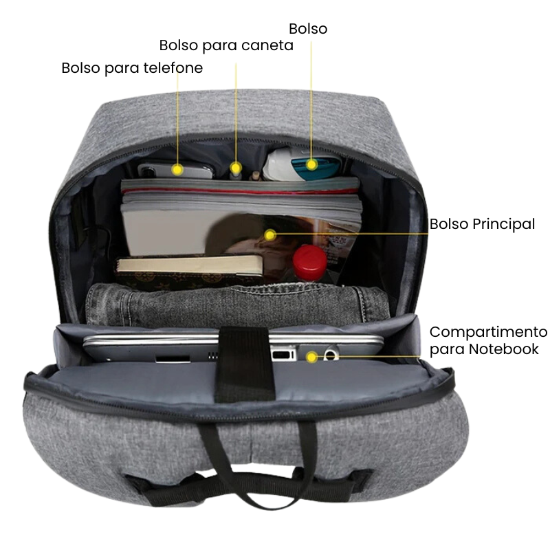 Mochila Unissex Impermeável Anti-Roubo