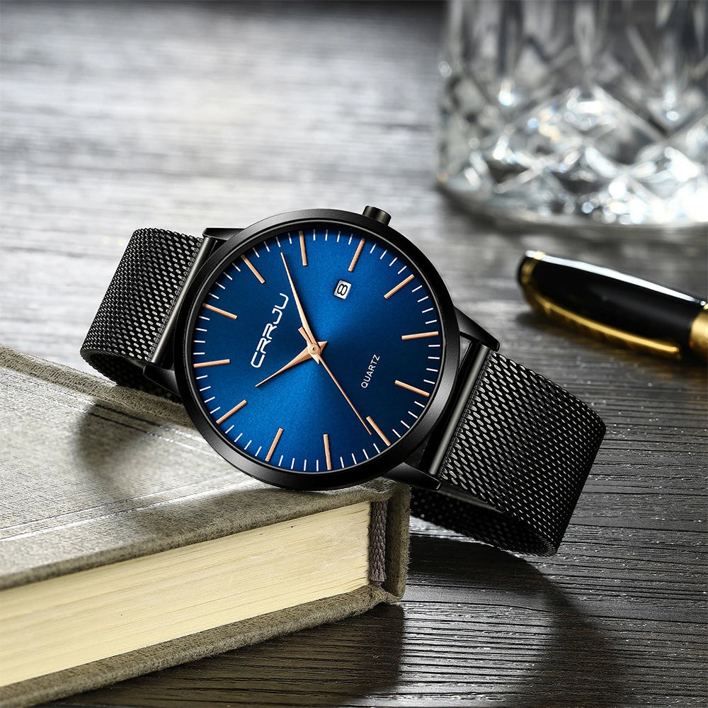 Relógio Masculino Ultra Fino CRRJU à Prova D'Água