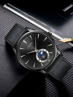 Relógio Masculino TOMI Luxo de Couro com Calendário